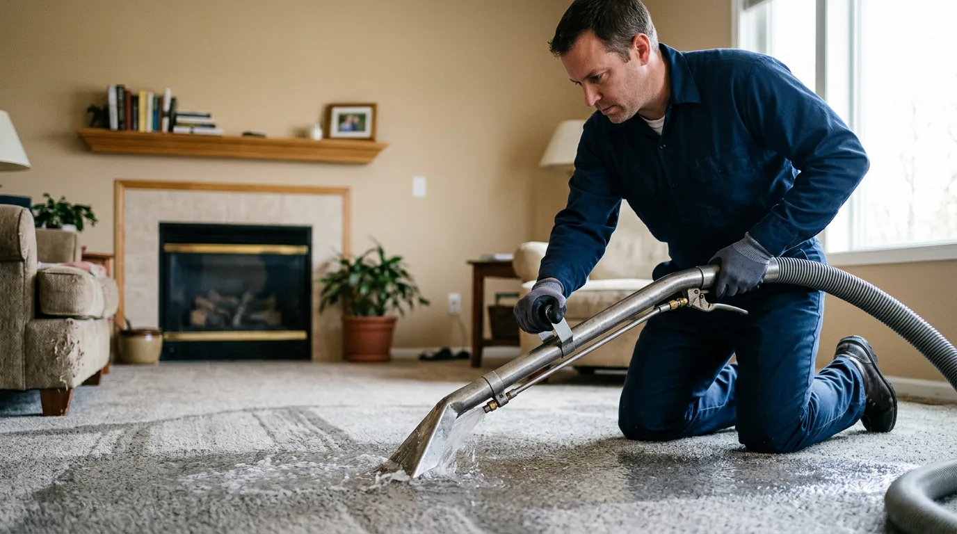 Water damage restoration technician working near Rockville, IN